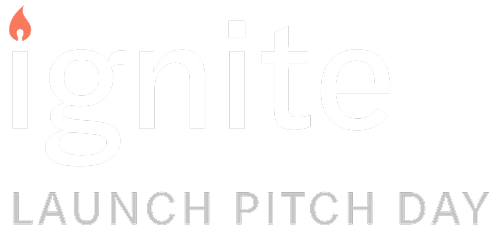 A logo for ignite Launch pitch day featuring a small flame above the letter "i"